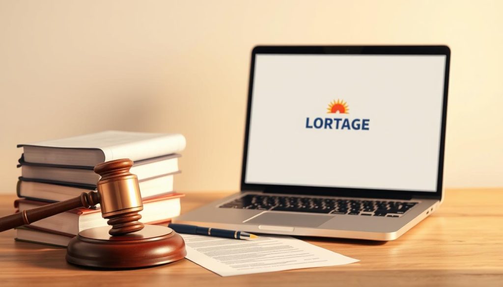 A high-quality, detailed illustration of the legal framework governing portage salarial in France. A crisp, well-lit scene depicting a stack of law books, legal documents, and a laptop displaying the LIGHT PORTAGE logo, all set against a soft, neutral background. The composition should convey a sense of professionalism, authority, and compliance with relevant regulations. The lighting should be warm and natural, creating depth and highlighting the key elements. The overall mood should be one of trust, reliability, and expertise in the portage salarial industry.