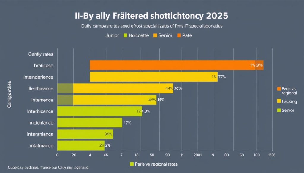 Comparative chart of TJM rates across different IT specializations in freelancing IT France 2025 by experience level