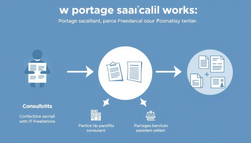 Visual explanation of the portage salarial model for IT consultants in France 2025 showing the relationship between all parties