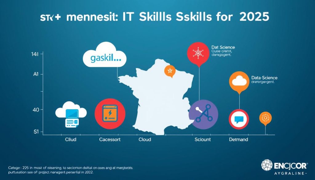 Visual representation of top in-demand skills for freelancing IT France 2025 showing relative demand by category